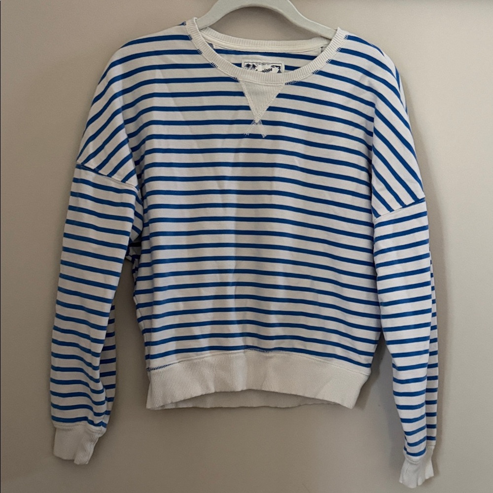 American Eagle Striped Summer Fleece Pullover Sweatshirt | XS